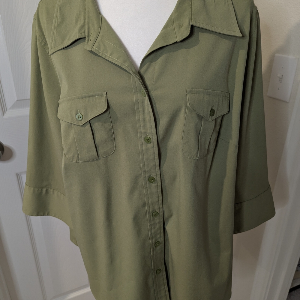 Lane Bryant Sage Green Button-Down Shirt